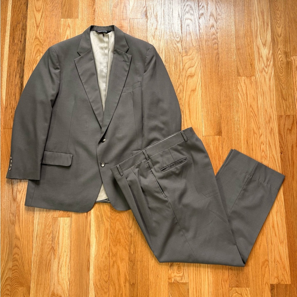Stafford Executive Vintage 80s 90s 2pc Union Made In USA Brown Suit 46R 40X30